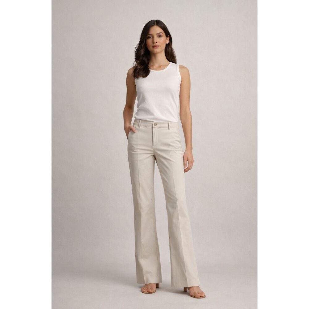 Crocodile Ladies Beige Flare Pants Mid Rise Cotton Blend Size 4